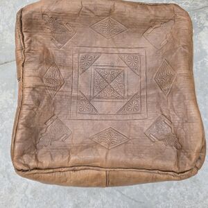 Genuine Leather Boho Light Brown Tan Pouf COVER Home Decor 16.5x15x10 in. Approx